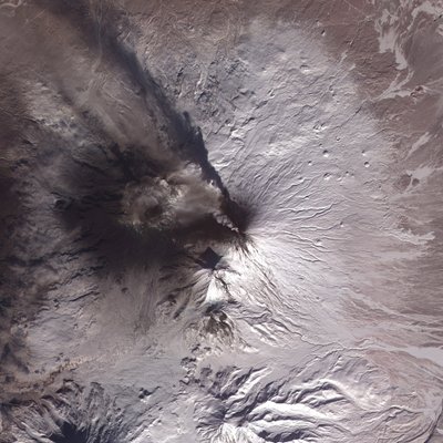 Satellite image of eruption of Kliuchevskoi or Klyuchevskaya Sopka volcano, Kamchatka Peninsula, Russia, 2010. Has been active almost continuously since its first recorded eruption in 1697 by National Aeronautics and Space Administration National Aeronautics and Space Administration